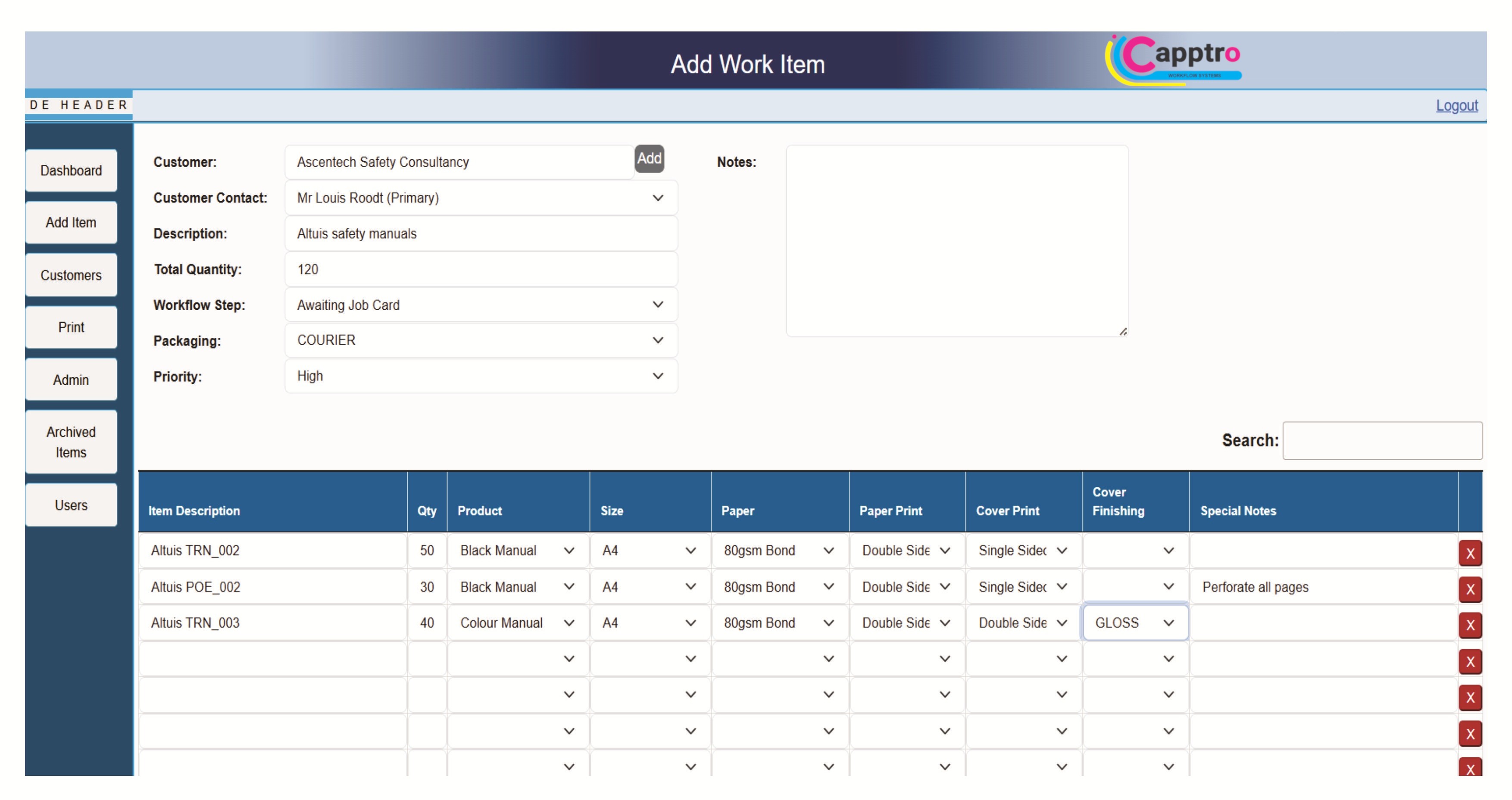 Create detailed work items with custom specifications